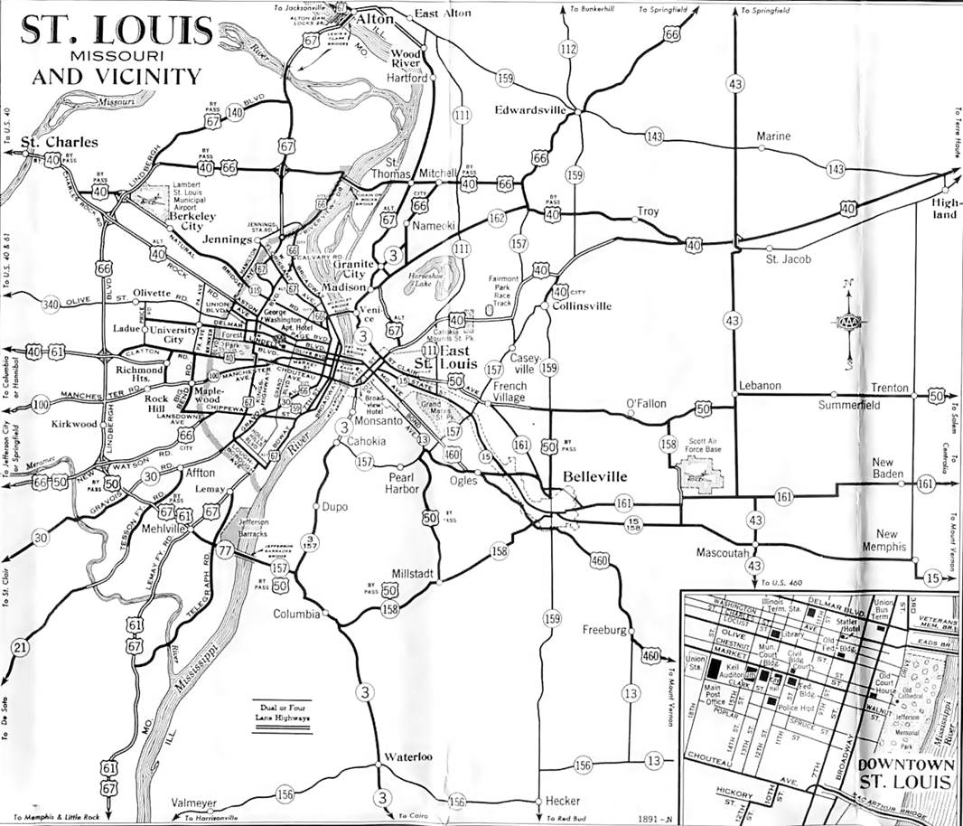 This 1954 view of St. Louis - Vintage St. Louis & Route 66