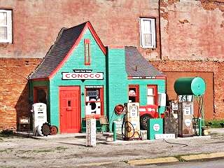 Vintage gas station on Route 66 in Commerce Oklahoma